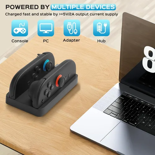 Vista 4 de Base de carga para Nintendo Switch 2, Switch 2 Joycons Dock para 2 Joycons, estación de soporte de cargador Joycons con indicación LED y cable