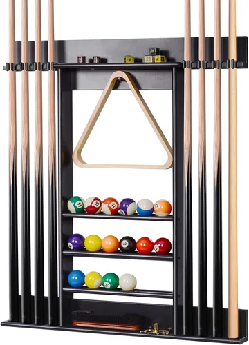 Vista 9 de XCSOURCE - Estante de pared para taco de piscina con soporte para bebidas y almacenamiento de bolas