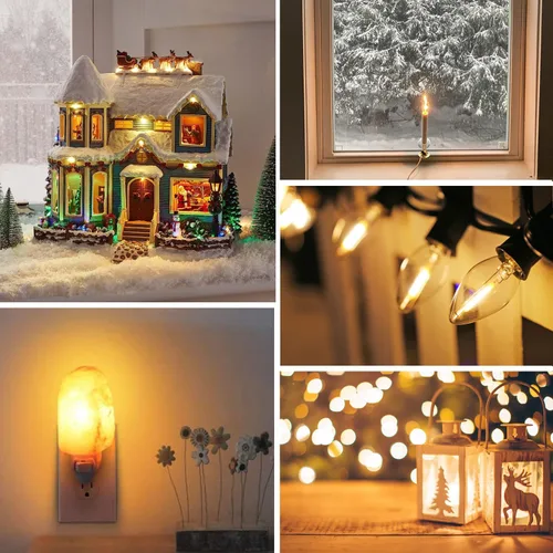 Vista 6 de Bombillas LED C7, 0.6 vatios equivalentes a 7 W, base pequeña de candelabro E12, bombillas LED Edison, 2700 K blanco cálido, plástico transparente