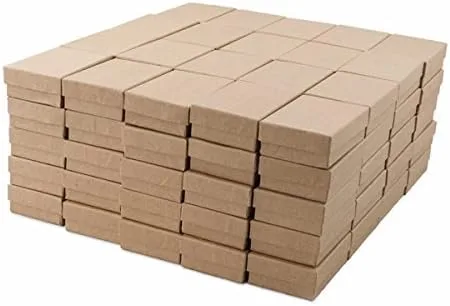 Vista 2 de 888 Display - Caja de 100 cajas de 1 78" x 1 14" 58" Kraft marrón mate acabado cajas de joyería rellenas de algodón