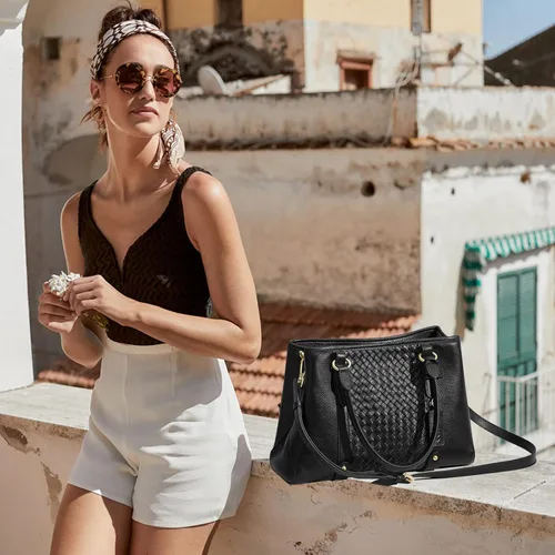 Vista 2 de Kattee Bolso bandolera de cuero genuino suave para mujer, con asa superior, bolsos cruzados y bolsos de mano
