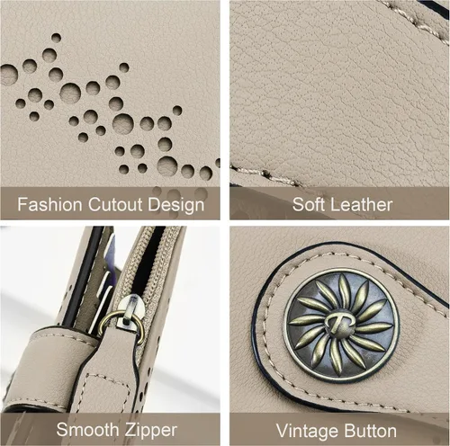 Vista 7 de Tipmile - Cartera pequeña para mujer, cartera de cuero con bloqueo RFID, plegable con bolsillo para monedas y con cremallera, Beige, Casual