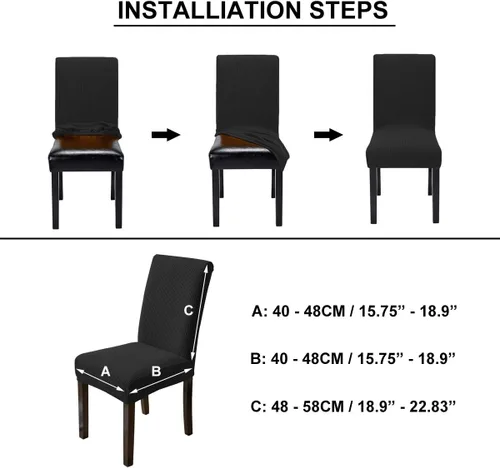 Vista 8 de Paquete de 4 fundas protectoras para sillas de comedor, tela elástica de elastano, lavables a máquina, fundas de asiento extraíbles para el hogar