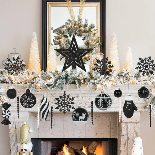Vista 5 de Artmag Juego de 135 piezas de adornos de bolas de Navidad, bolas de Navidad pre-atadas inastillables de plástico surtidas para decoración colgante