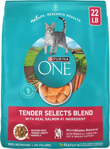 Vista 11 de Purina ONE Alimento seco natural para gatos, Tender Selects mezcla con salmón real, bolsa de 3.5 libras