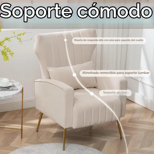 Vista 3 de Silla de Acento Moderna Tapizada para Sala de Estar, Silla con Brazo de Respaldo Alto con Patas de Metal Silla de Lectura Lumbar para Dormitorio