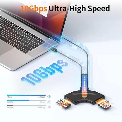 Vista 3 de Alxum Lector multitarjeta USB C 5 en 1 de 10 Gbps y carcasa M.2 NVMe Plug & Play para fotógrafos editores de video, CFexpress A/B, SD 4.0, Micro SD