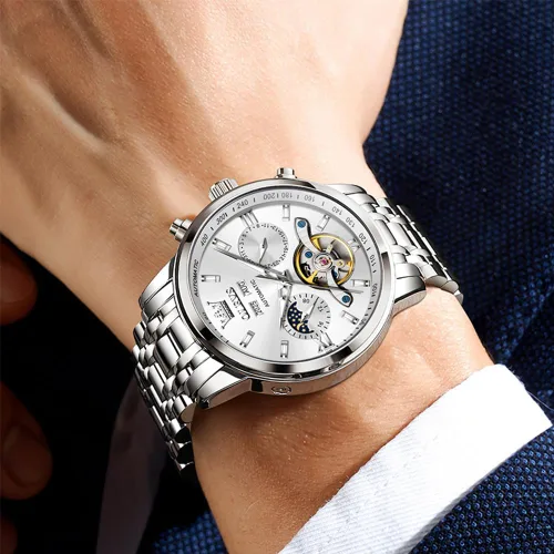 Vista 3 de OLEVS Automatic Watches for Men Luxury Skeleton Multi-Function Mechanical Watch Self Winding Date Waterproof Luminous Mens Watch