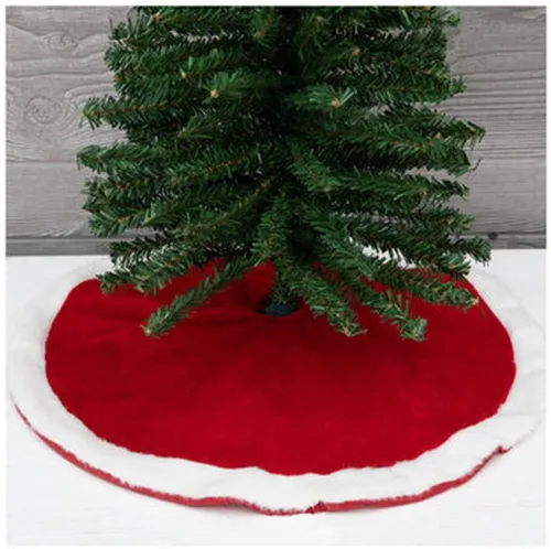Vista 2 de Mini falda de árbol de terciopelo rojo con borde de piel blanca - 18 pulgadas