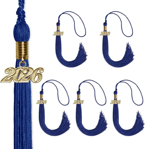 Vista 9 de Endea Graduation Paquete de 6 borlas de un solo color con gota de fecha dorada 2026 (oro antiguo)