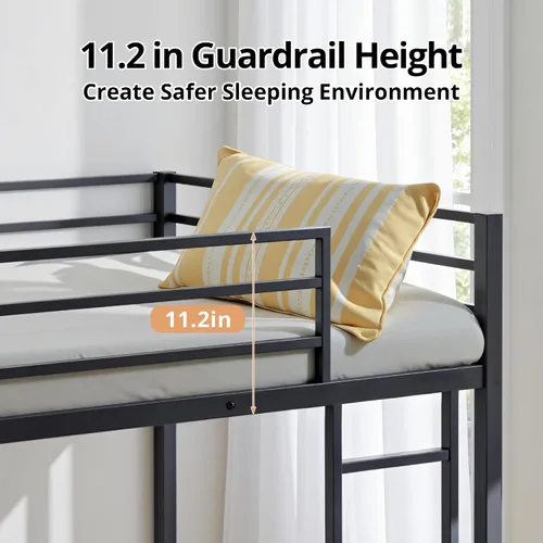 Vista 3 de INCLAKE Litera de tamaño individual sobre individual, base de cama de metal resistente con escalera integrada y riel de protección de seguridad