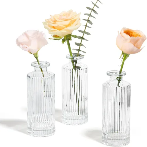 Vista 10 de ComSaf Jarrones Pequeños para Flores, Mini Jarrones de Cristal Transparente al por Mayor, Mini Jarrón de Flores de 5.2 Pulgadas de Alto, Jarrones