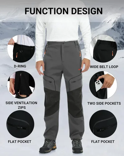Vista 4 de MIRITY Pantalones de senderismo impermeables para hombre con forro polar aislante para viajes con aro ajustable