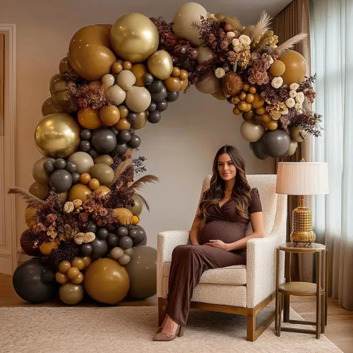 Vista 6 de Brown Balloon Arch Kit - Double Stuffed Matte Nude Tan Neutral Latex Balloons Garland with Metallic Gold Bohemian Style for Baby Shower Fall