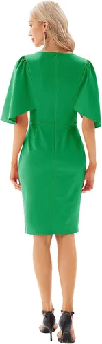 Vista 6 de GRACE KARIN - Vestido entallado con falda de tubo y mangas 34 con volantes para mujer, diseño de negocios