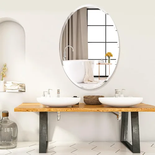 Vista 3 de 20" x 28"Frameless Oval Mirror, Decorative Beveled Edge Bathroom Mirror for Wall in Entryway, Washroom, Living Room and More