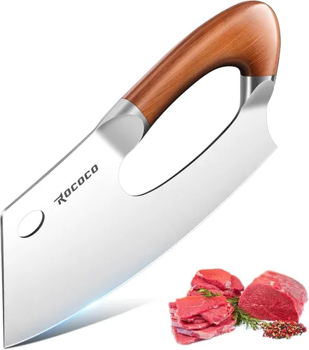 Vista 11 de Cuchillo de chef japonés serbio ROCOCO - Cuchillo vikingo forjado a mano para carnicero Full Tang con funda para barbacoa, cumpleaños, Navidad
