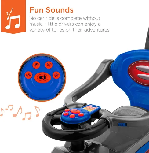 Vista 5 de Best Choice Products Carro de empuje y pedal 3 en 1 para niños, carro de juguete para niños pequeños con mango, bocina y música - Azul