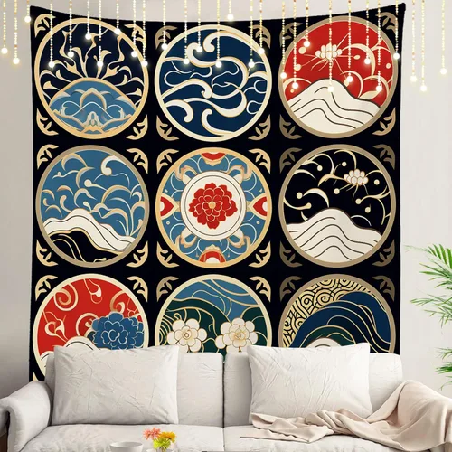 Vista 95 de Shrahala Modern Abstract Artwork Wall Tapestry, Orange Black Beige Wall Hanging Large Tapestry Decoration Polyester Fiber White Hem Around for Dorm