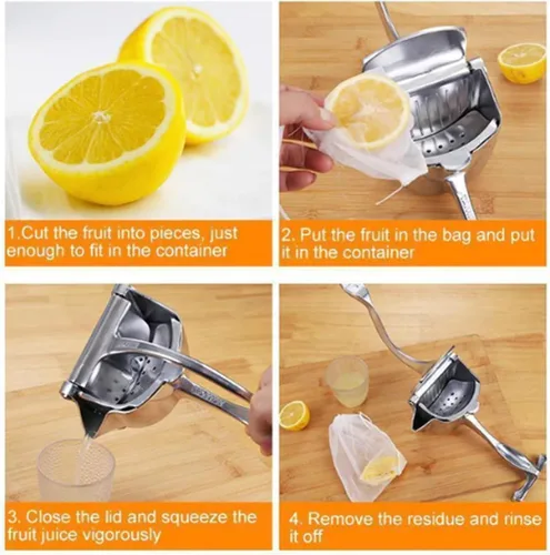 Vista 5 de Exprimidor manual de frutas de acero inoxidable: Exprimidor de prensa de limón resistente para extracción de cítricos sin esfuerzo, exprimidor