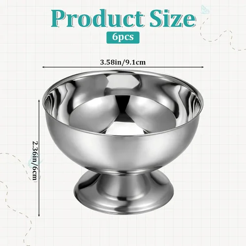 Vista 2 de Vasos de postre de acero inoxidable, cuencos con patas de helado de 5.5 onzas con tenedores, tazas plateadas para servir, mini cuencos de postre