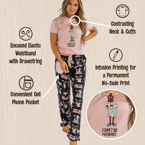 Vista 5 de Lazy One Conjunto de pijama para mujer, manga corta con bonitos estampados, ajuste relajado