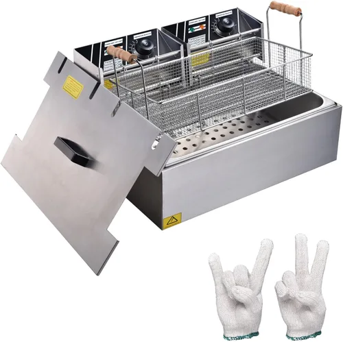 Vista 2 de Ampersand Shops - Freidora eléctrica comercial de 20 litros con cabezales eléctricos duales para papas fritas, maíz, perros, pollo frito, calidad