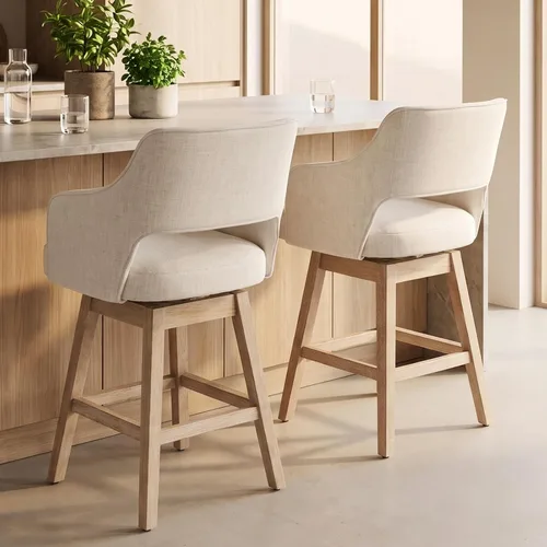 Vista 4 de Kmax Single Swivel Counter Height Bar Stool, Linen Beige