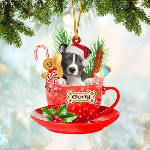Vista 18 de NAZENTI Adorno personalizado de Alaskan Malamute en taza roja, adorno de Navidad personalizado para perros amantes de las mascotas, colgante