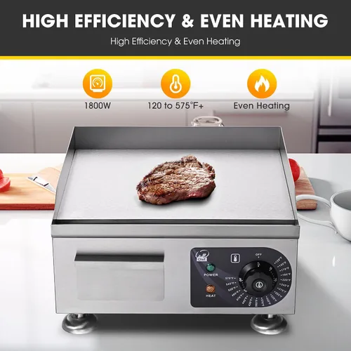 Vista 3 de WeChef - Plancha eléctrica comercial de 14 pulgadas, 1500 W, parrilla de restaurante con parte superior plana, antiadherente, control de temperatura