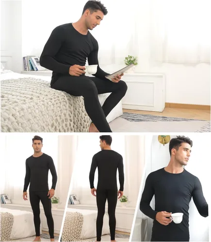 Vista 6 de Conjunto de ropa interior térmica para hombre con forro polar ligero y ultrasuave, conjunto de John largo, capa base de esquí
