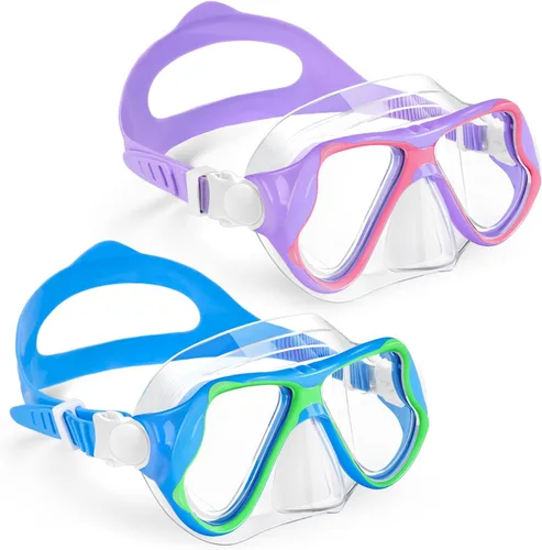 Vista 13 de Freela Paquete de 2 gafas de natación para niños y niñas de 3 a 14 años, lente de vidrio templado de 180° HD con cubierta de nariz para piscina