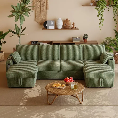 Vista 13 de Wrofly - Sofá cama de felpilla 3 en 1, sofá biplaza extraíble, beige y blanco Blanco beige