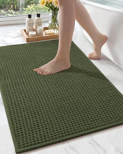 Vista 10 de Color&Geometry Tapete de baño con parte trasera de goma de 24 x 16 pulgadas, antideslizante, lavable a máquina, alfombra bohemia de felpilla suave