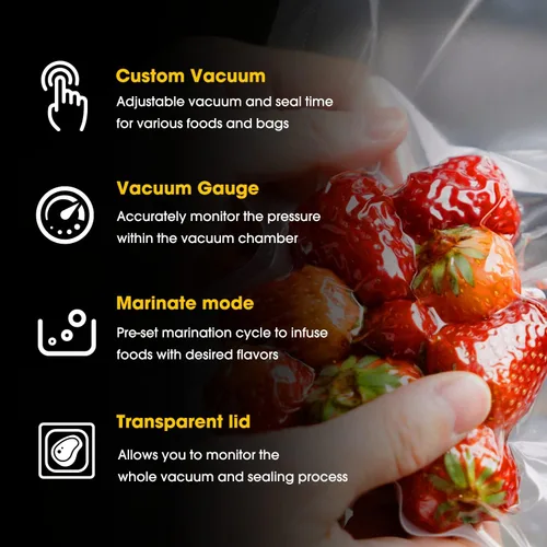 Vista 4 de Sellador al vacío de cámara de 10 pulgadas con bomba de aceite, resistente, ideal para alimentos húmedos, líquidos, polvos y Sous Vide, funciona