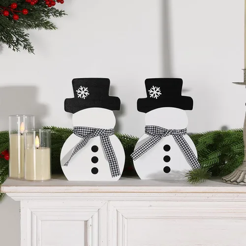 Vista 4 de Decoraciones de Navidad - 2 piezas de señales de muñeco de nieve de madera de invierno, muñeco de nieve blanco de pie de granja de invierno
