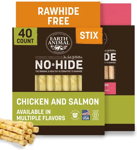 Vista 23 de Earth Animal No Hide Stix - Palitos masticables sin cuero de larga duración para perros pequeños, sabor a carne de res - Paquete de valor de 20
