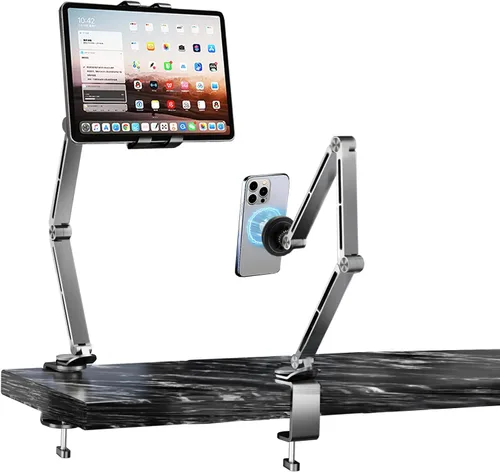 Vista 8 de Soporte para tablet para escritorio, soporte de escritorio para iPad, soporte magnético para tableta para escritorio, soporte de brazo plegable