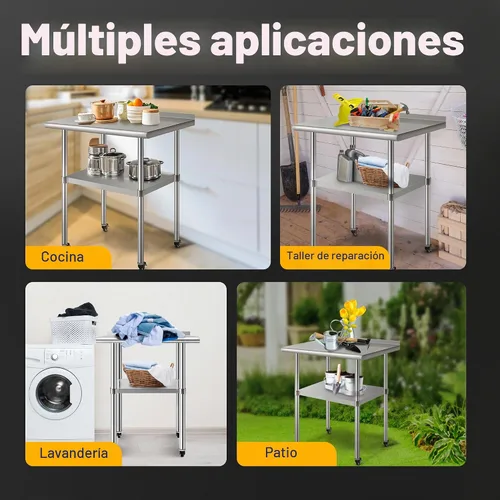 Vista 5 de VIVOHOME - Mesa de trabajo de acero inoxidable de 24 x 18 pulgadas con protector contra salpicaduras y ruedas