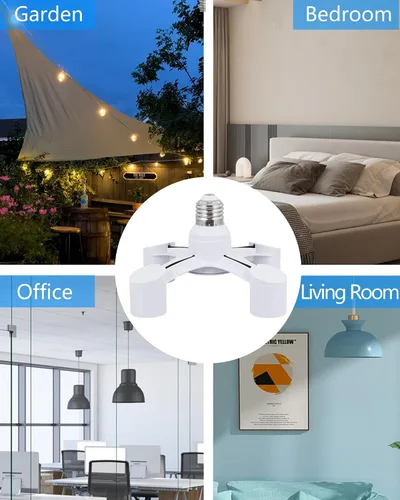 Vista 4 de Divisor de enchufe de bombilla, 4 en 1 E26/E27 adaptador de enchufe de bombilla múltiple, convertidor divisor de enchufe de luz para LED, bombillas