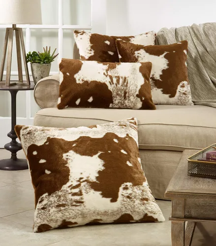 Vista 3 de SARO LIFESTYLE Almohada de piel sintética con diseño de piel vaca, solo funda