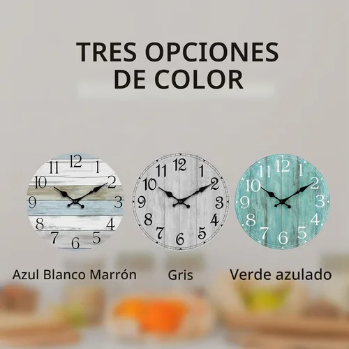 Vista 2 de Reloj de pared de 8 pulgadas, reloj analógico silencioso con pilas A-azul Blanco Marrón