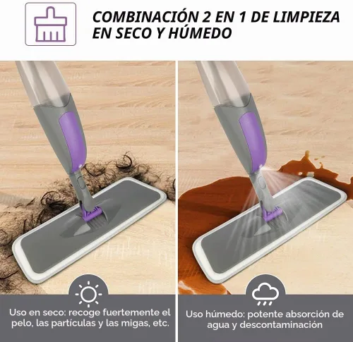 Vista 2 de Trapeador de microfibra para limpieza de suelos, con 3 almohadillas lavables, botella recargable de 18.6 fl oz para madera dura, azulejos, mármol