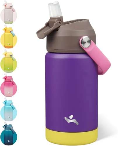 Vista 17 de Konokyo - Botella de agua deportiva aislada de acero inoxidable de 18 onzas con tapa con popote Black; BPA-free, leak-proof sports bottle with