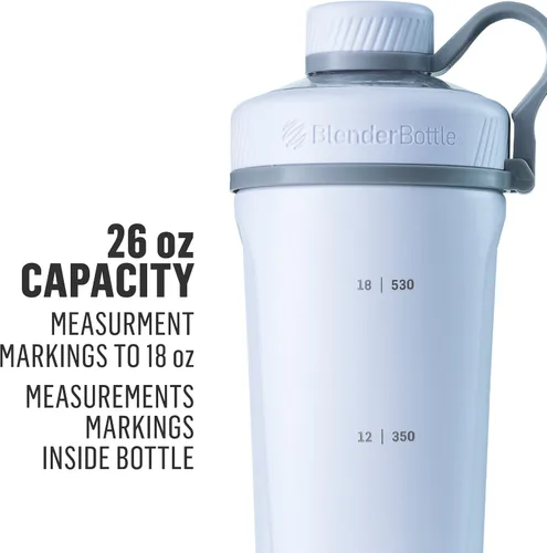 Vista 3 de BlenderBottle Radian Shaker Cup Botella de agua aislada de acero inoxidable con batidor de alambre, 26 onzas, blanco mate y botella 2 en 1 y cepillo