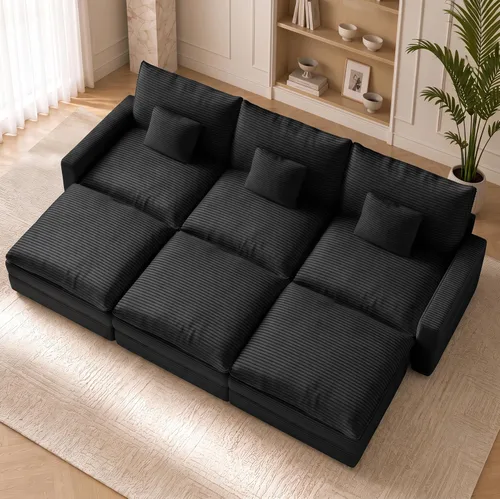 Vista 71 de Sofá seccional modular de 107", sofá de nube en forma de L con otomana Negro