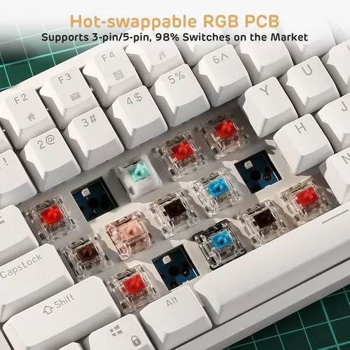 Vista 3 de RK ROYAL KLUDGE RK84 Teclado mecánico con cable RGB 75% intercambiable en caliente, teclado para juegos TKL sin llave de 84 teclas con software