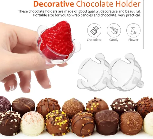 Vista 2 de Beavorty 60 piezas de soporte de chocolate transparente para taza de caramelo, base de ramo de chocolate, bandeja de chocolate redonda de plástico