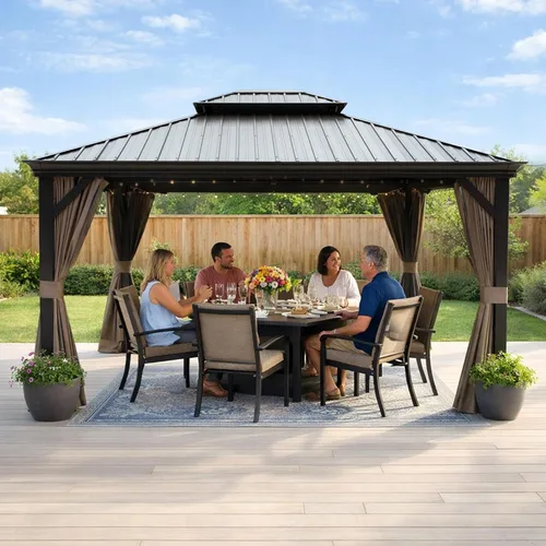 Vista 17 de Kozyard Caesar 10 x 12 pies Gazebo Permanente de Aluminio de techo rígido con una pared lateral con mosquitero