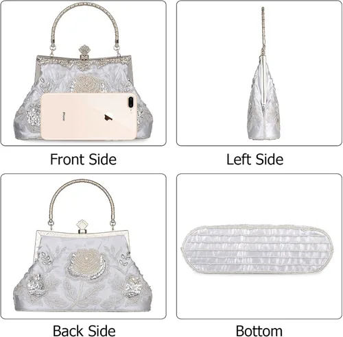 Vista 3 de BAGLAMOR Bolso de noche con lentejuelas de estilo vintage para mujer (plata)
